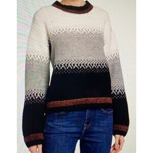 Allison New York Karly Metallic Fuzzy Sweater Black Brown Grey Gradient Large